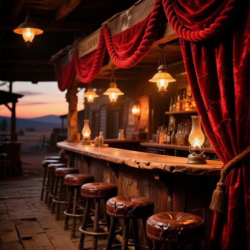 Rustic Western Saloon Bar At Dusk