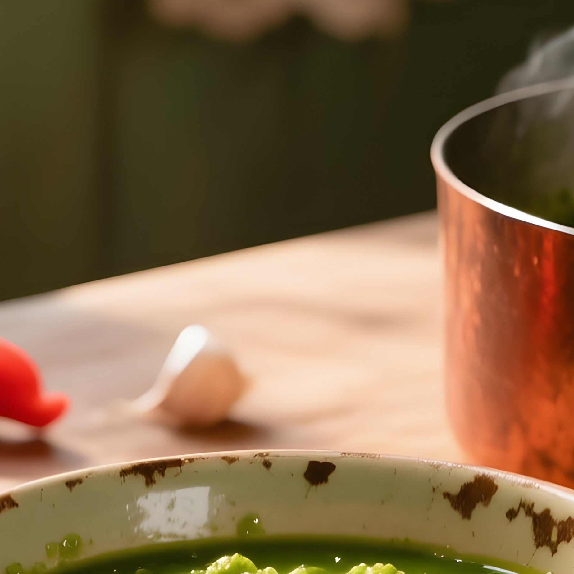 Rustic Wooden Kitchen Table With Mojo De Pimiento Sauce - Full Resolution Quality Preview