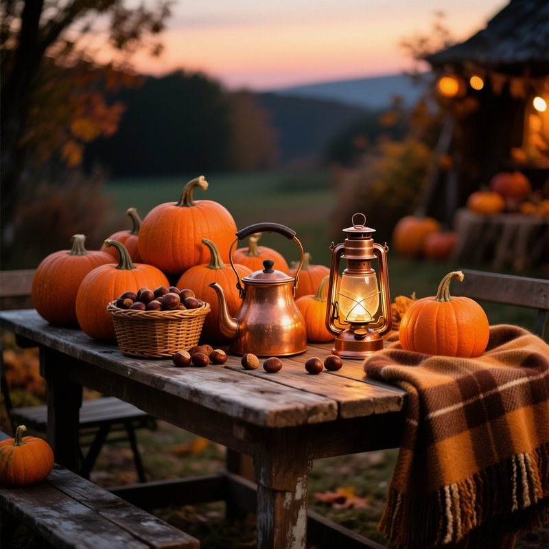 Rustic Wooden Table Autumn Dusk