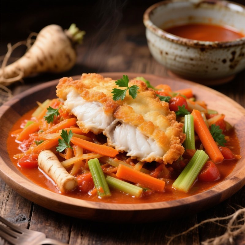 Ryba Po Grecku Fried Fish Under Carrot Mound