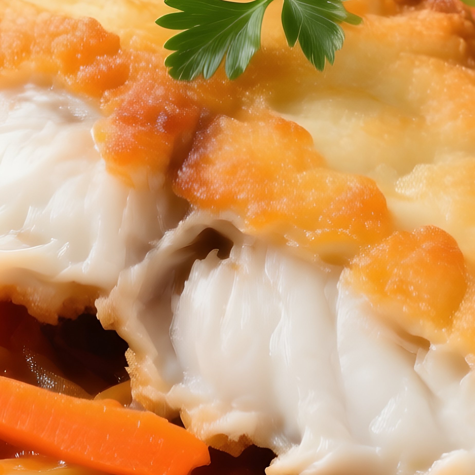 Ryba Po Grecku Fried Fish Under Carrot Mound - Full Resolution Quality Preview