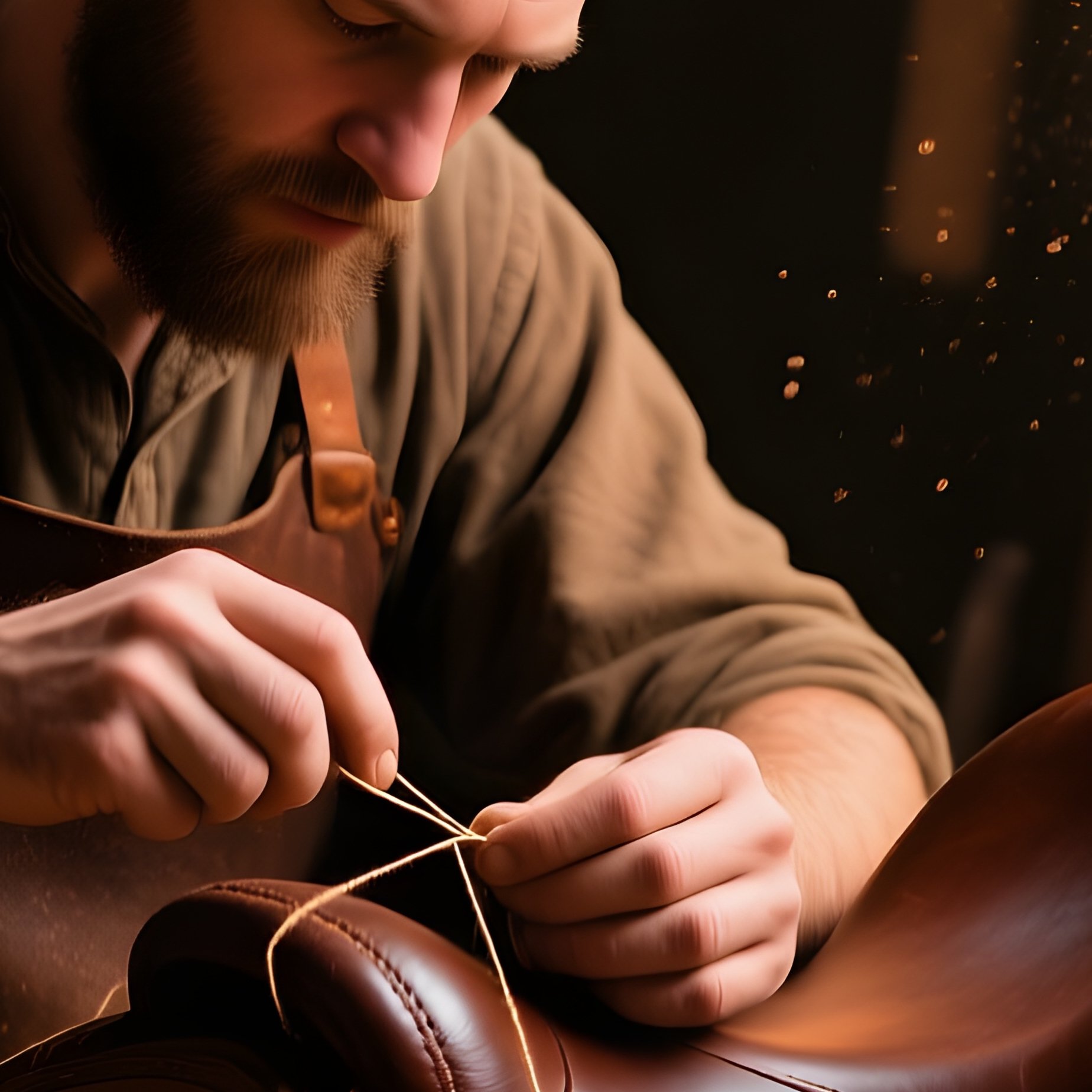 Saddler Sewing Leather Saddle With Strong Thread - Full Resolution Quality Preview