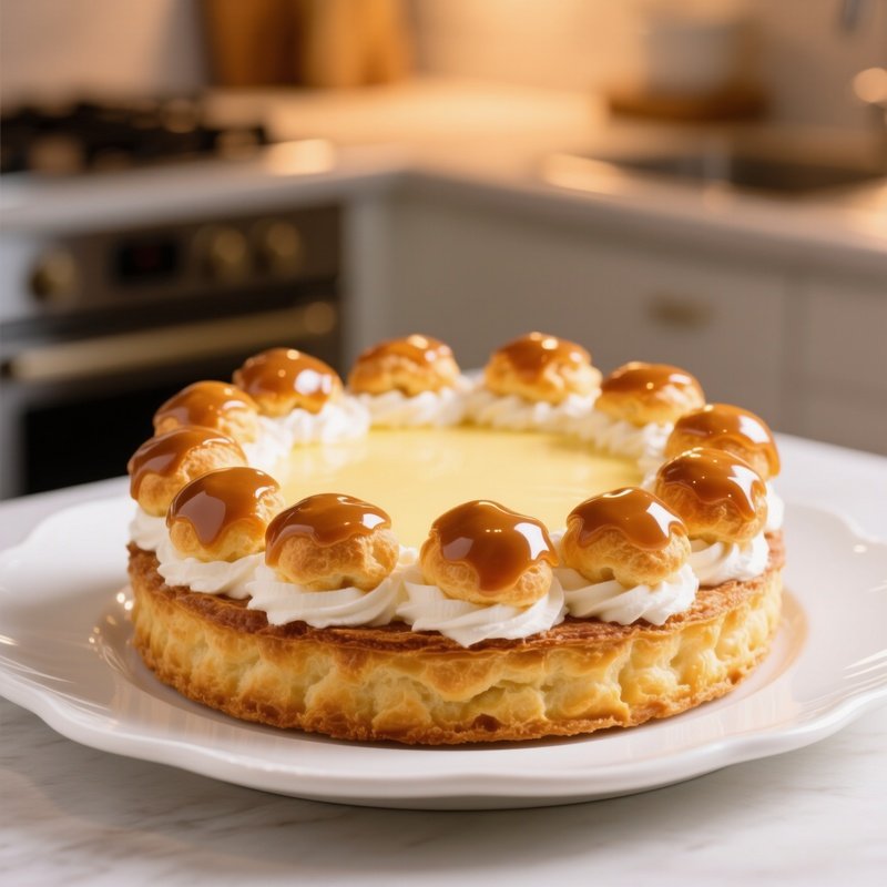Saint Honore Cake With Puff Pastry Base And Chiboust Cream