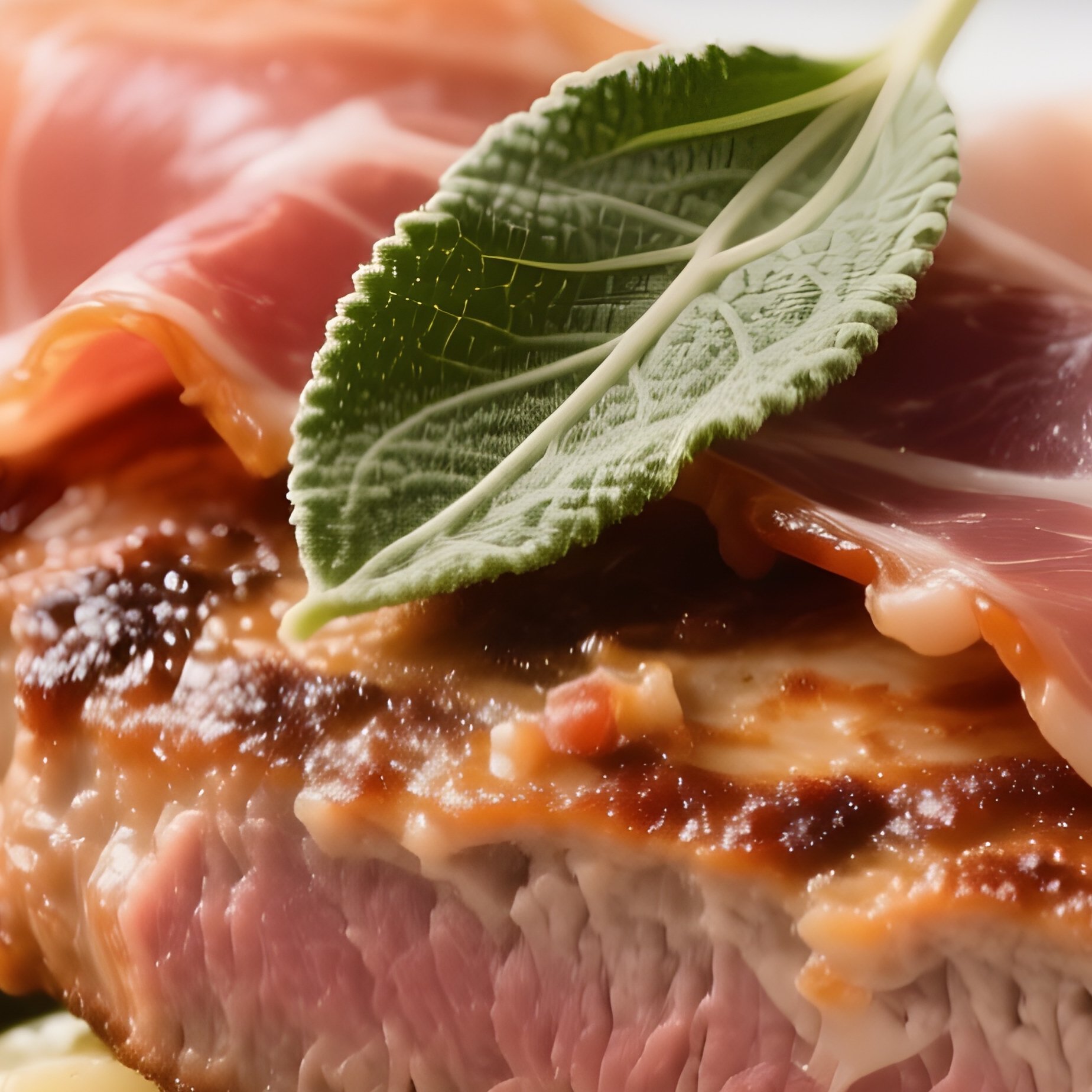 Saltimbocca Alla Romana With Veal Cutlets Topped With Prosciutto And Sage, Sautéed In Butter And White Wine - Full Resolution Quality Preview