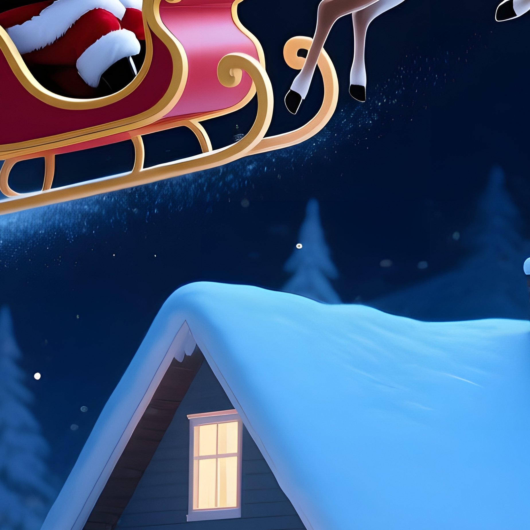 Santa Claus Flying Over A House On Christmas Night Christmas - Full Resolution Quality Preview