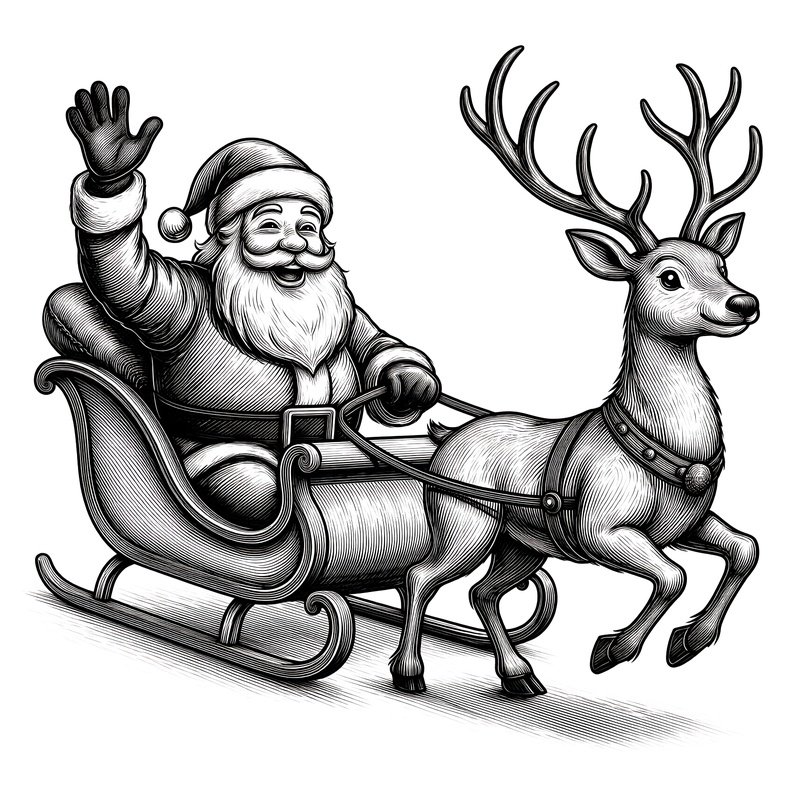 Santa Claus In A Sleigh Pulled By A Reindeer Christmas Santa Claus