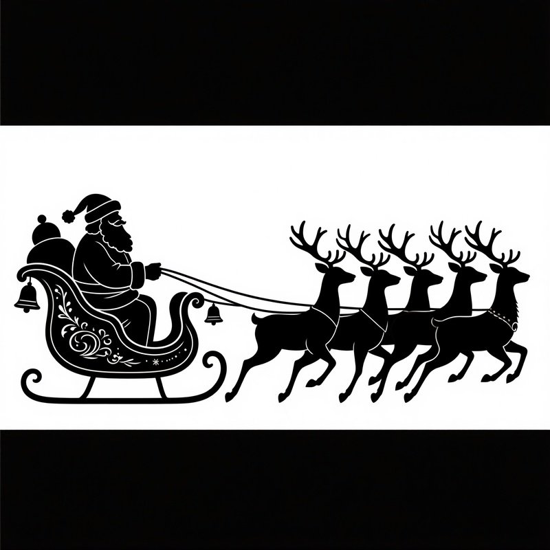Santa Claus In A Sleigh Pulled By Reindeer Christmas Holiday