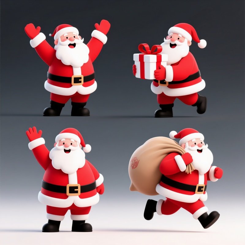 Santa Claus In Various Poses Santa Claus Christmas