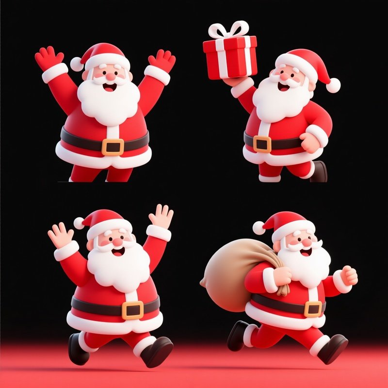 Santa Claus In Various Poses Santa Claus Christmas