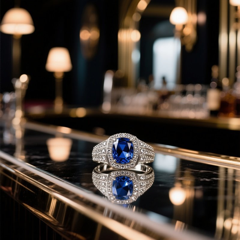 Sapphire Art Deco Ring On 1930S Bar Counter