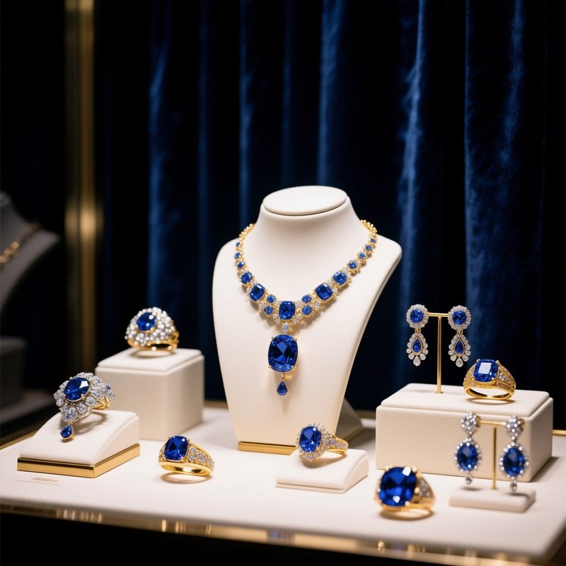 Sapphires Blue Gems Jewelry Display