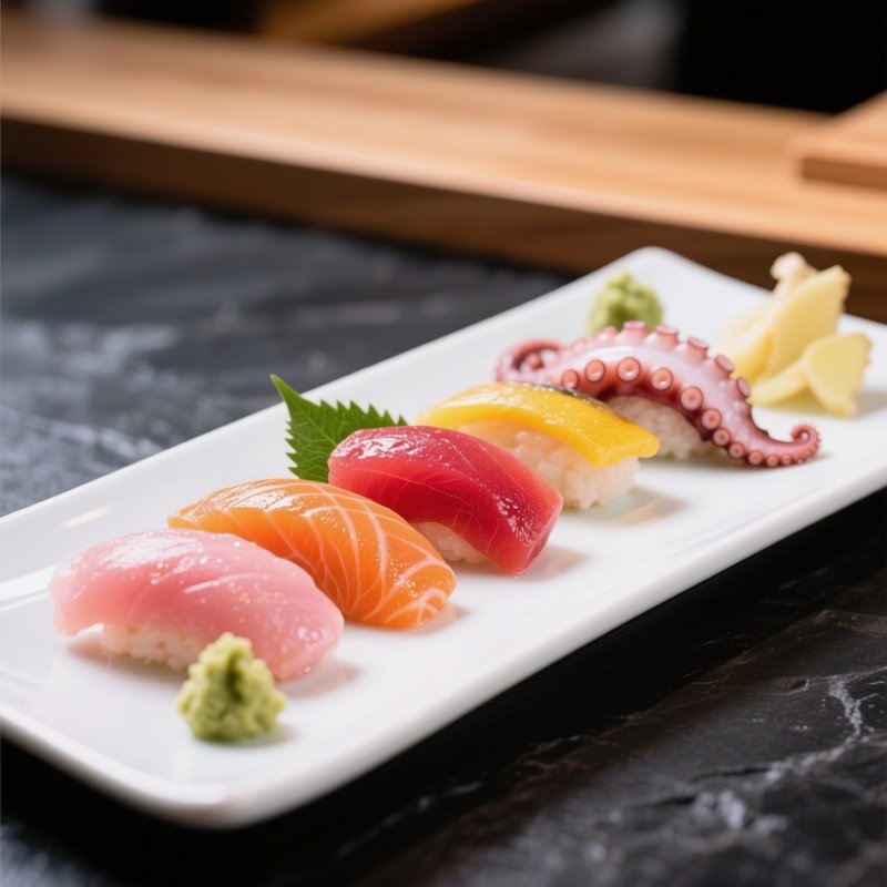 Sashimi Platter With Assorted Raw Fish Arranged Artistically