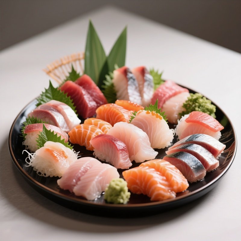Sashimi Platter With Assorted Raw Fish Arranged Artistically