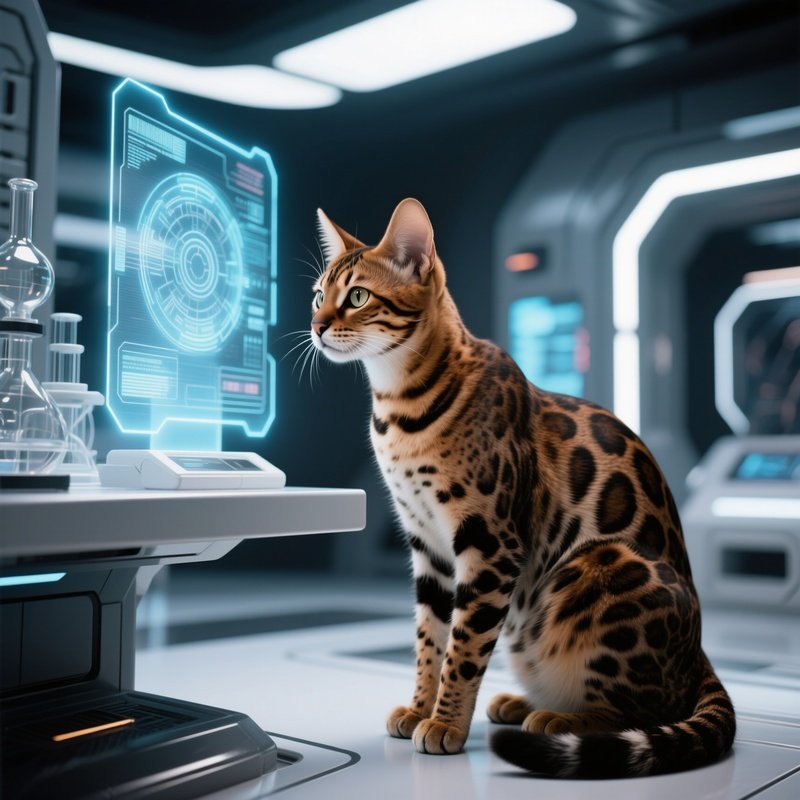 Savannah-Cat-Perched-On-High-Shelf-Science-Fiction