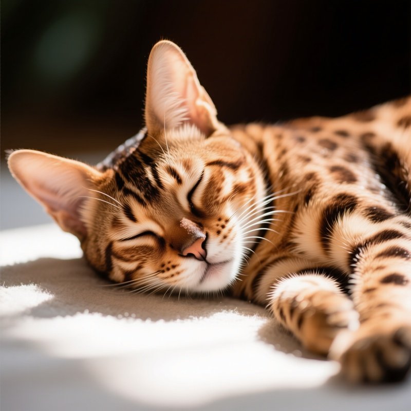 Savannah Cat Sleeping In A Sunbeam