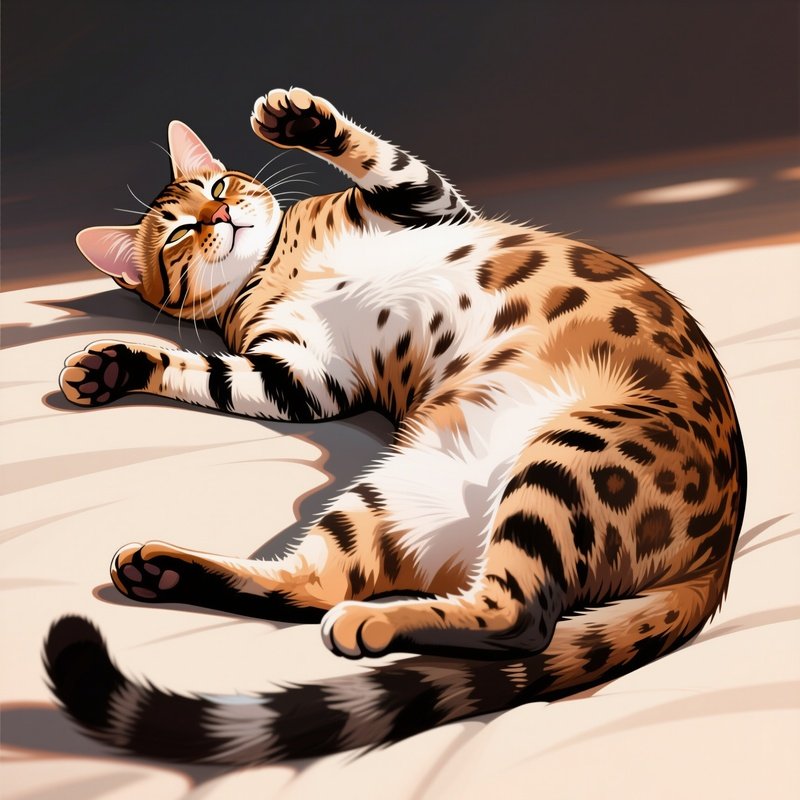 Savannah Cat Sleeping On Back Belly Exposed Digital Art