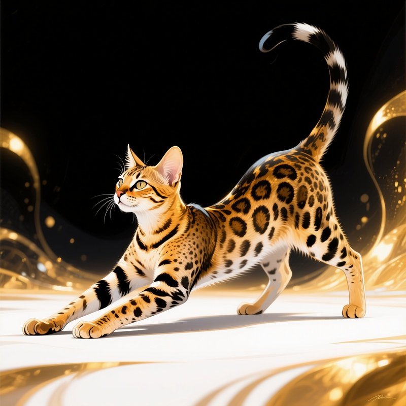 Savannah Cat Stretching Front Legs Forward Art