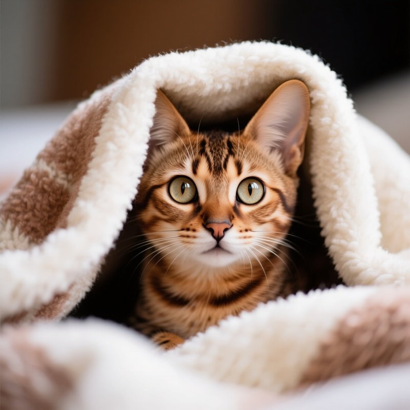 Savannah Cat Under Blanket Peering