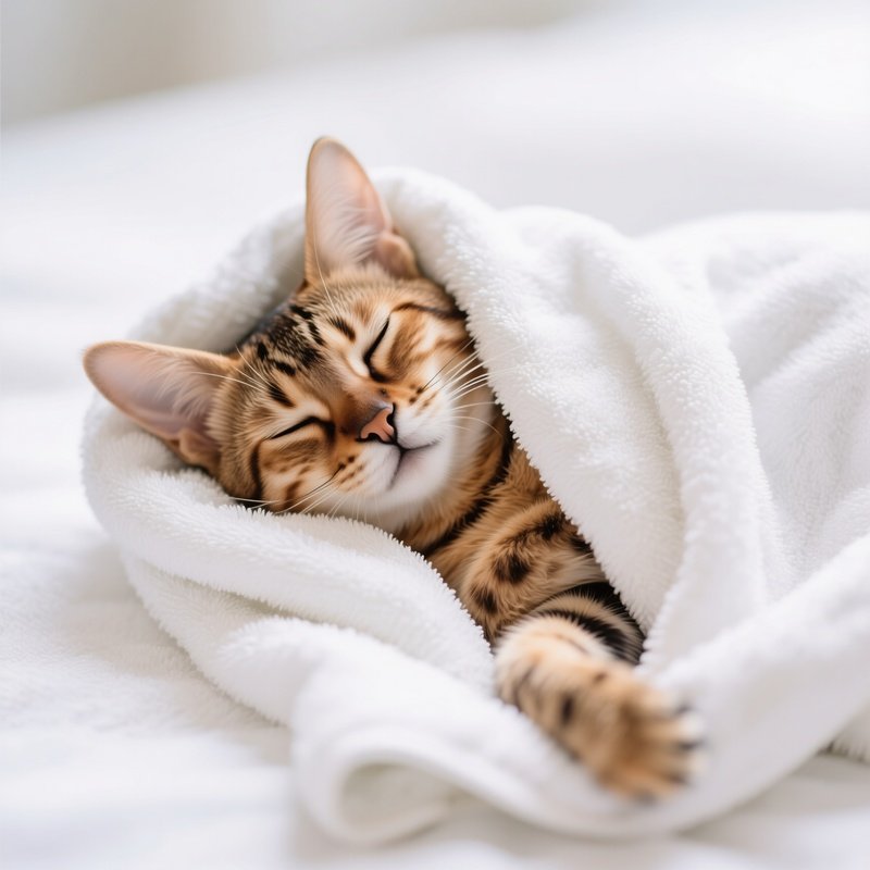 Savannah Cat Wrapped Towel After Bath