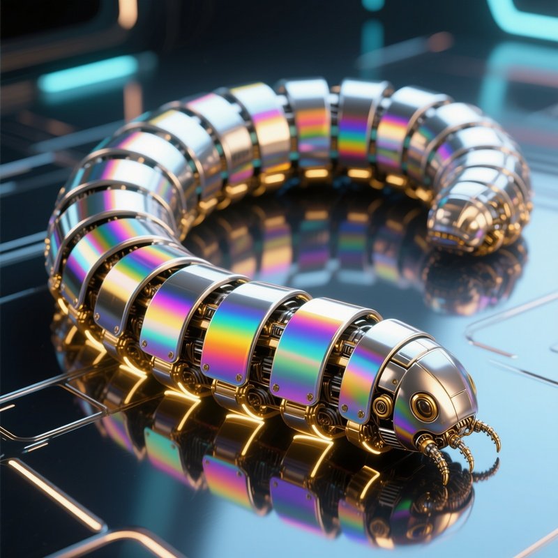 Scale Worm Metallic Overlapping Plates With Rainbow Reflections