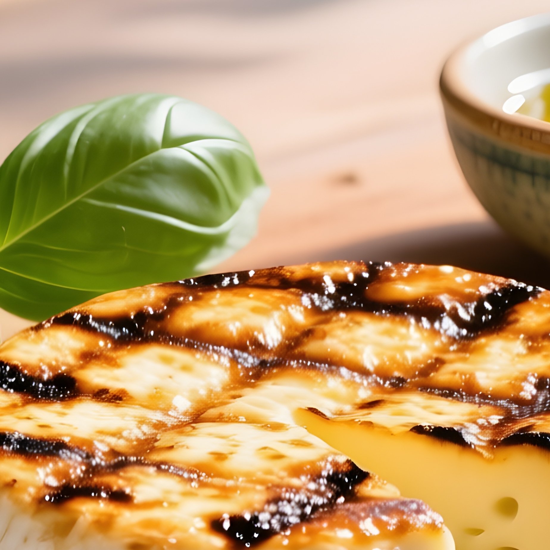 Scamorza All Griglia Grilled Smoked Cheese Served With Olive Oil And Herbs - Full Resolution Quality Preview