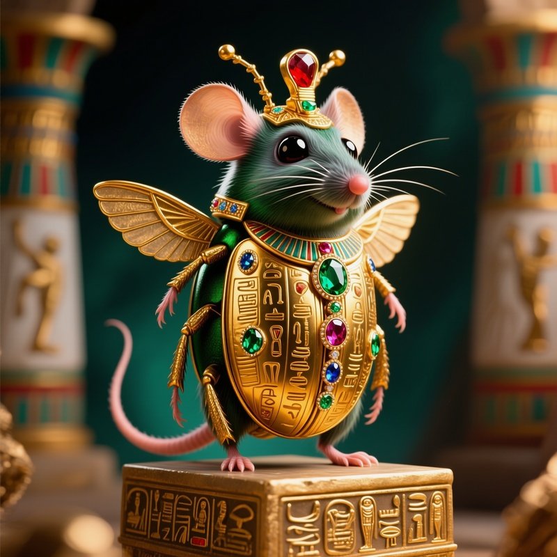 Scarab Beetle Egyptian Style Golden Mouse With Gems