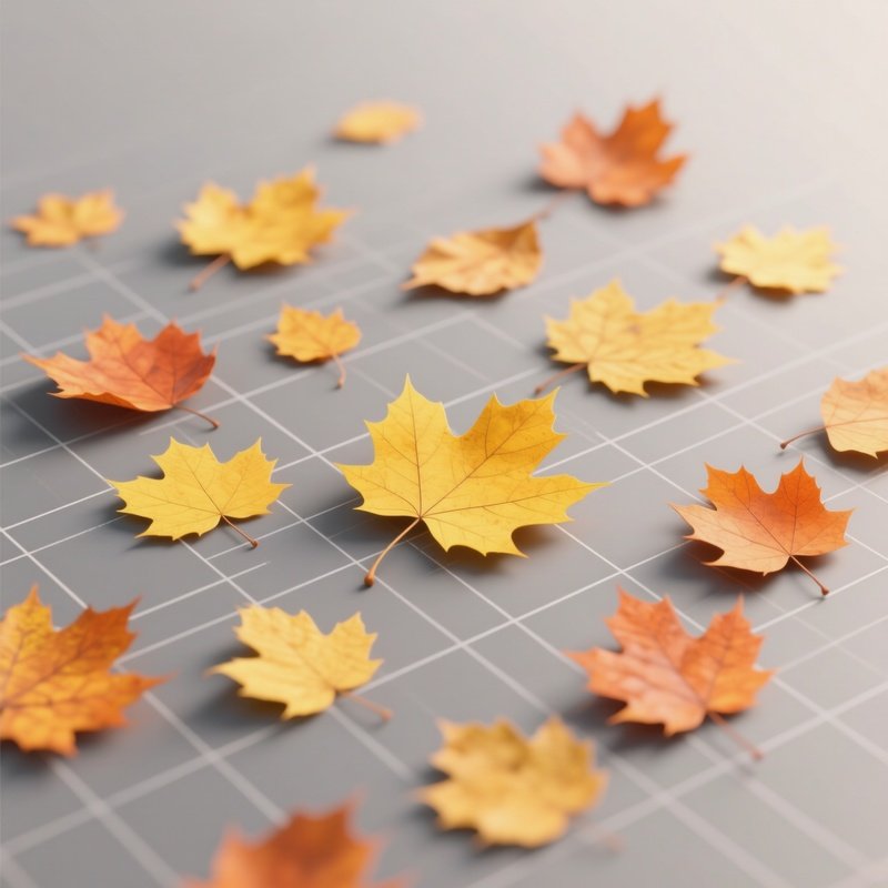 Scattered Autumn Leaves On A Grid Surface Autumn Leaves