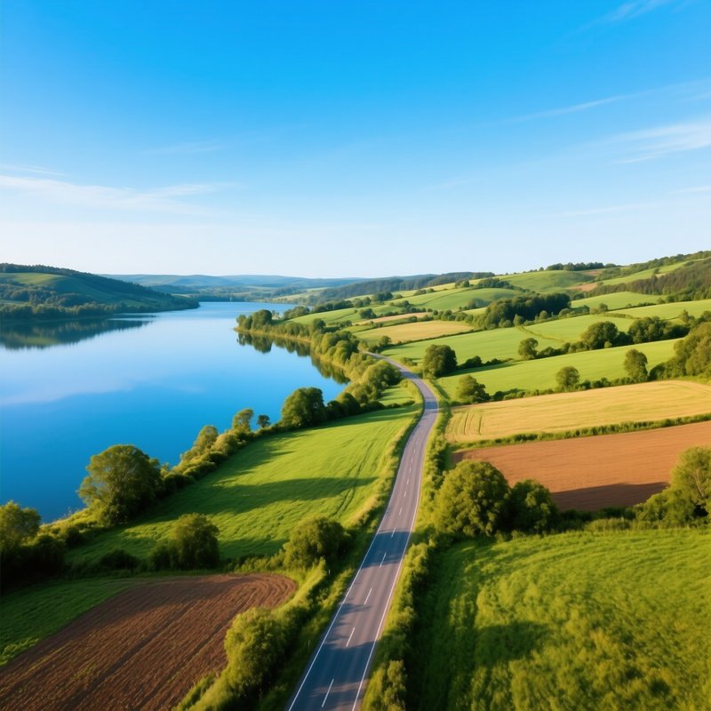 Scenic Landscape Featuring A Road Through Countryside Landscape