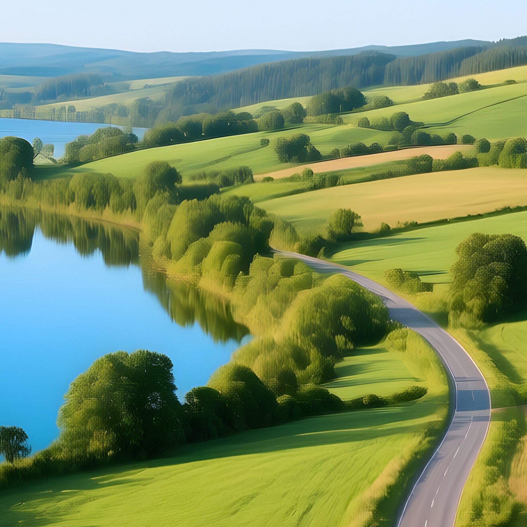 Scenic Landscape Featuring A Road Through Countryside Landscape - Full Resolution Quality Preview