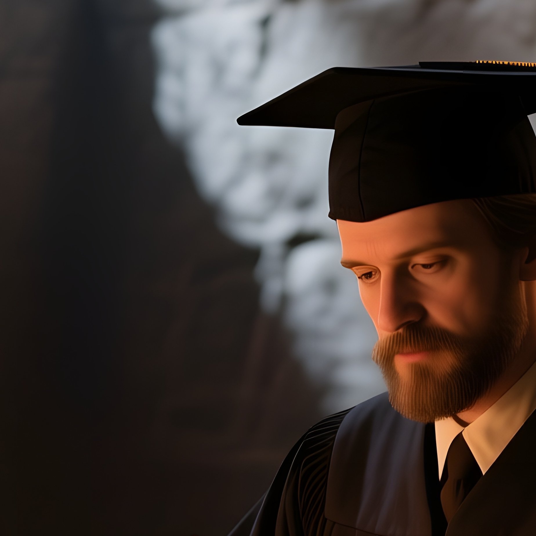 Scholar In Mortarboard Reading Scrolls By Candlelight - Full Resolution Quality Preview