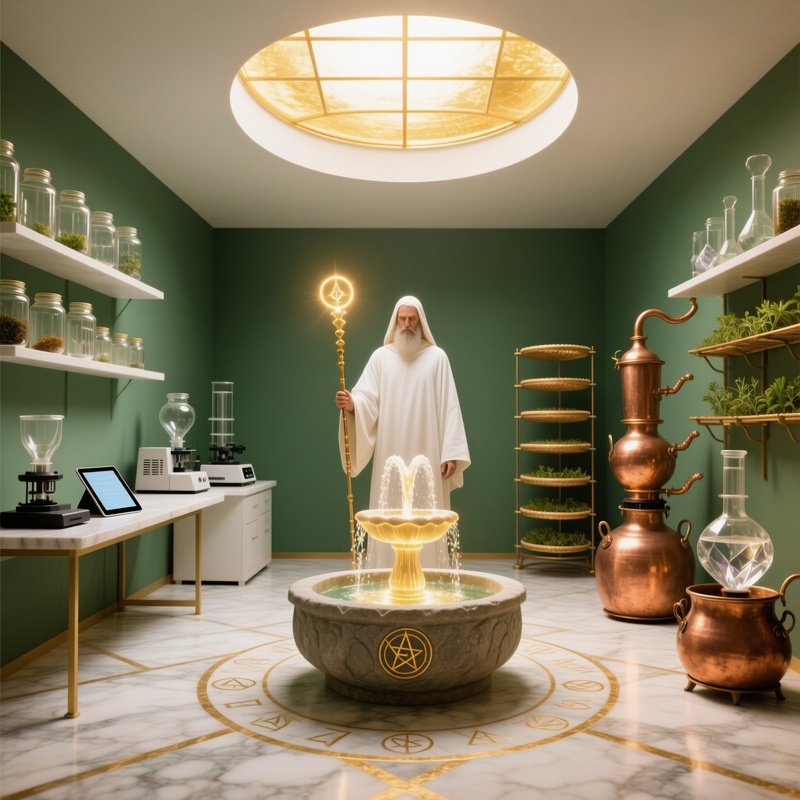 Science Alchemy Medicine Symmetrical Herbal Lab With Ancient Instruments