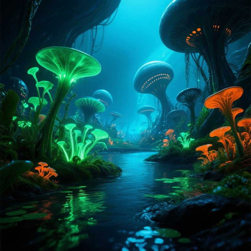 Science Fiction Aquatic Plants Waving Current