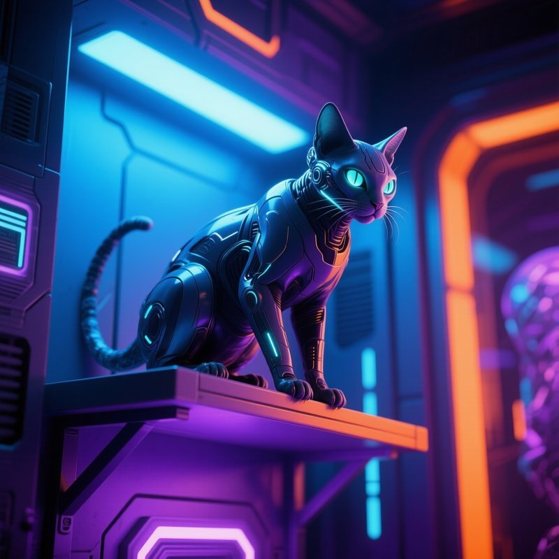 Science Fiction Balinese Cat On Shelf