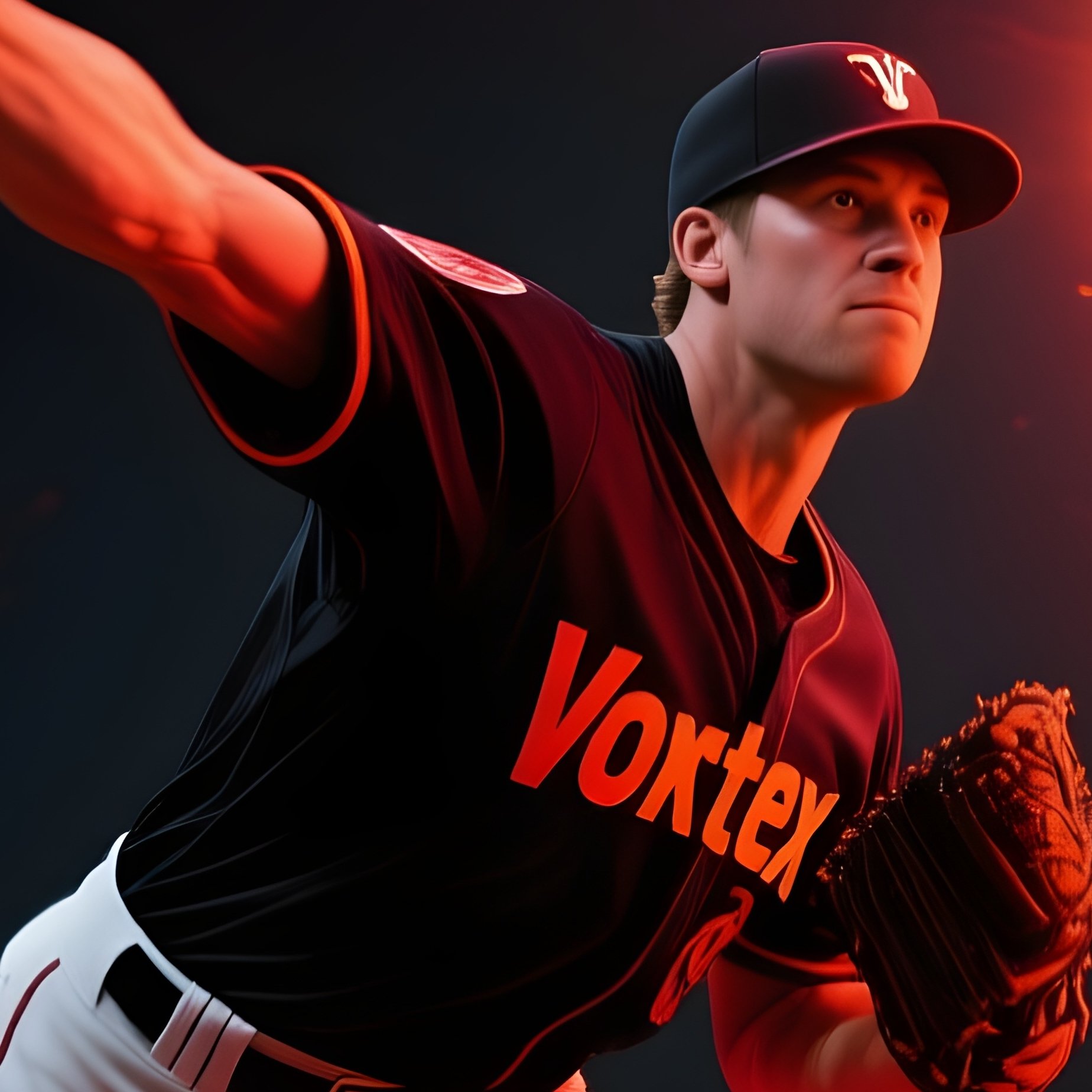 Science Fiction Baseball Pitcher Vortex Kane Throwing A Curveball Of Fire - Full Resolution Quality Preview