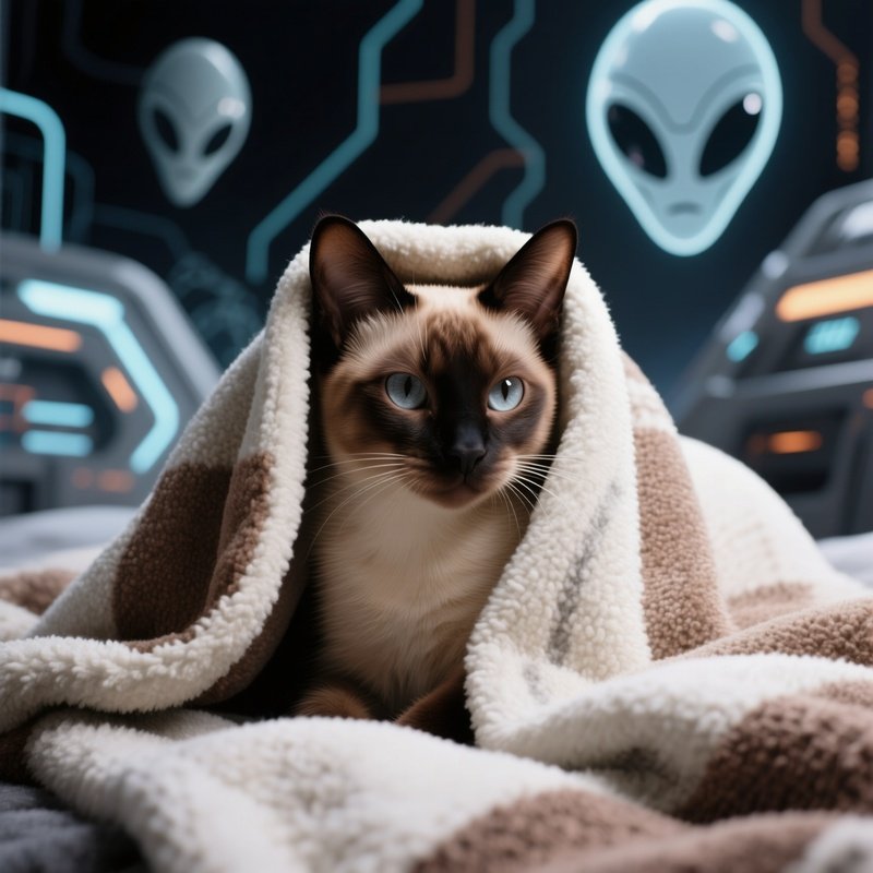 Science Fiction Cat Balinese Peeking Under Blanket