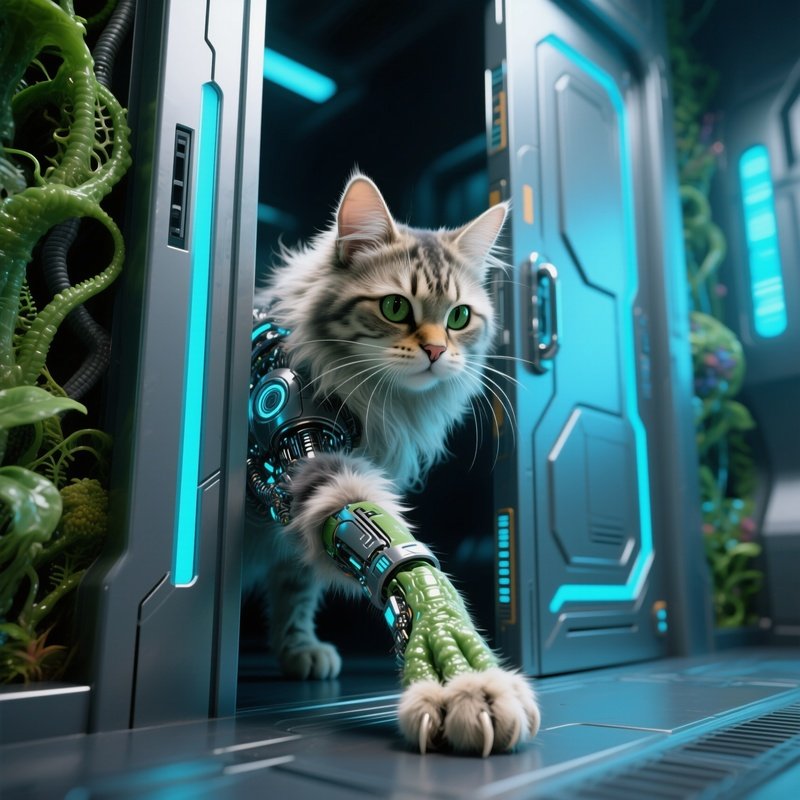 Science Fiction Cat Paw Reaching Out From Under A Door