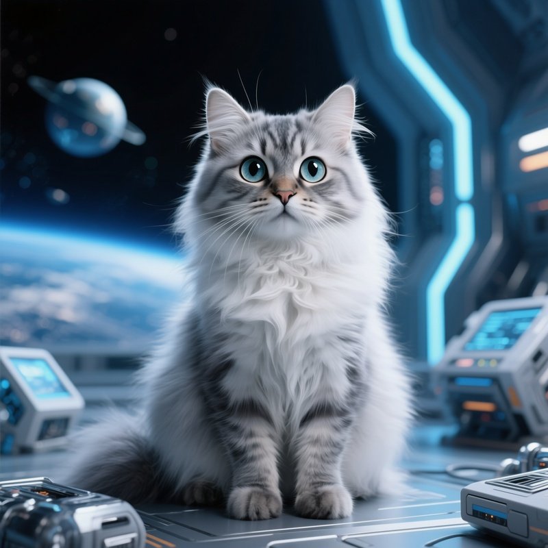 Science Fiction Cat Turkish Van Wide Curious Eyes Sitting