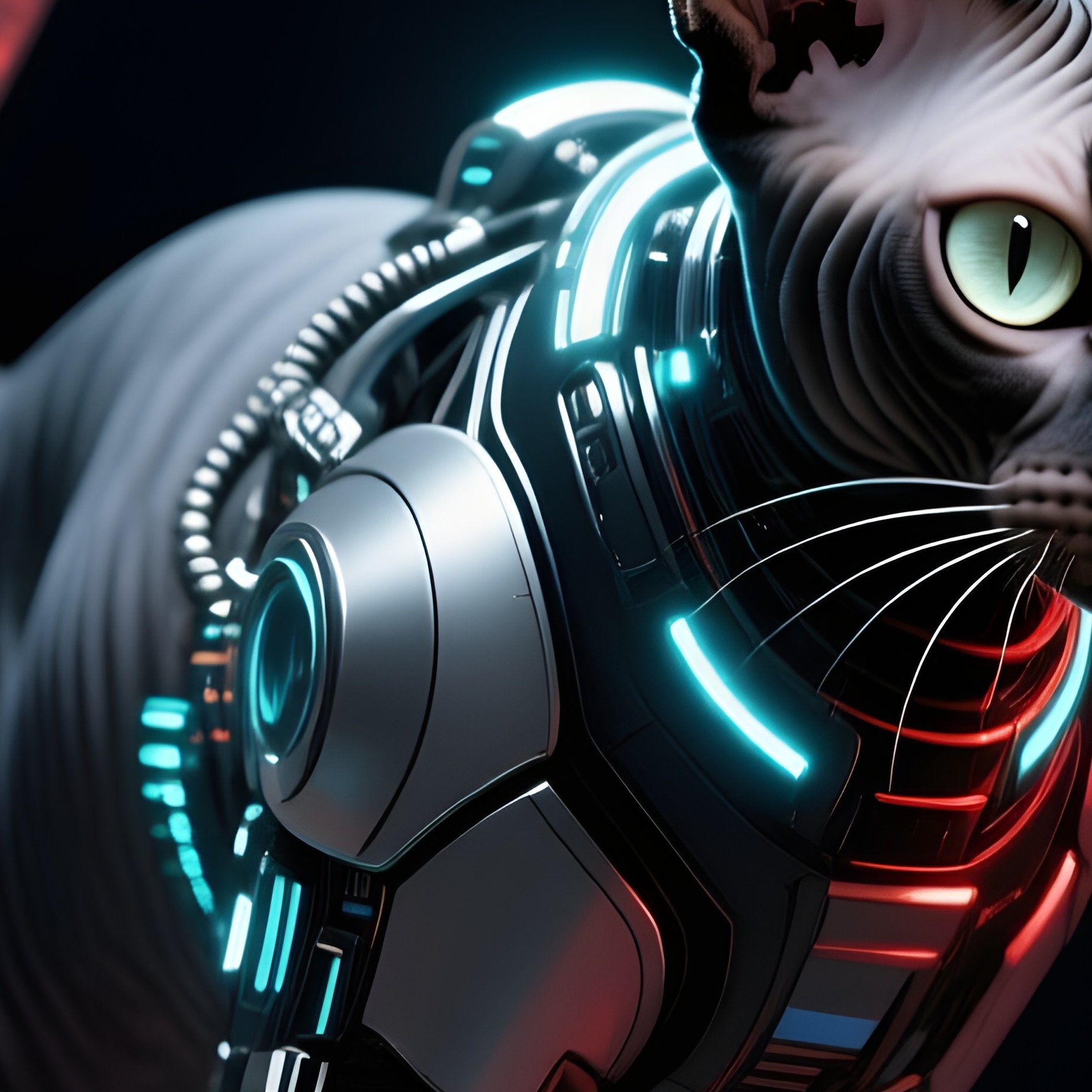 Science Fiction Cats Sneaking Between Curtains - Full Resolution Quality Preview