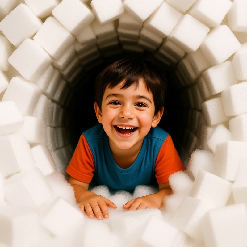 Science Fiction Child In Tunnel With Foam Blocks