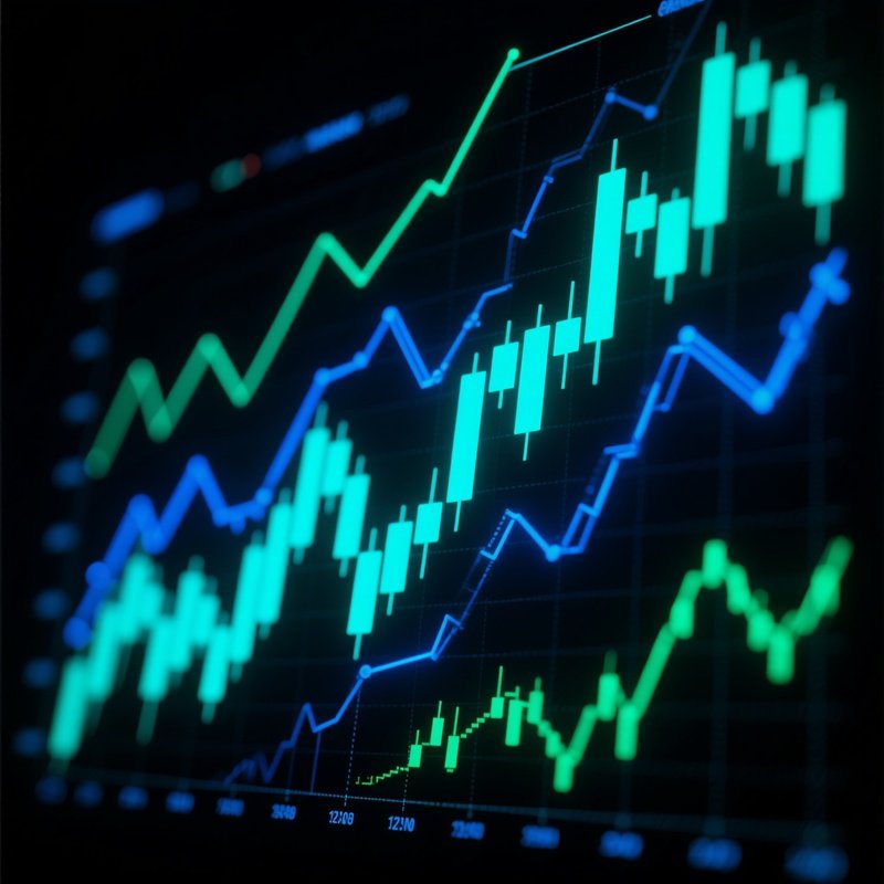 Science Fiction Digital Trading Charts Glowing Blue Green Tones