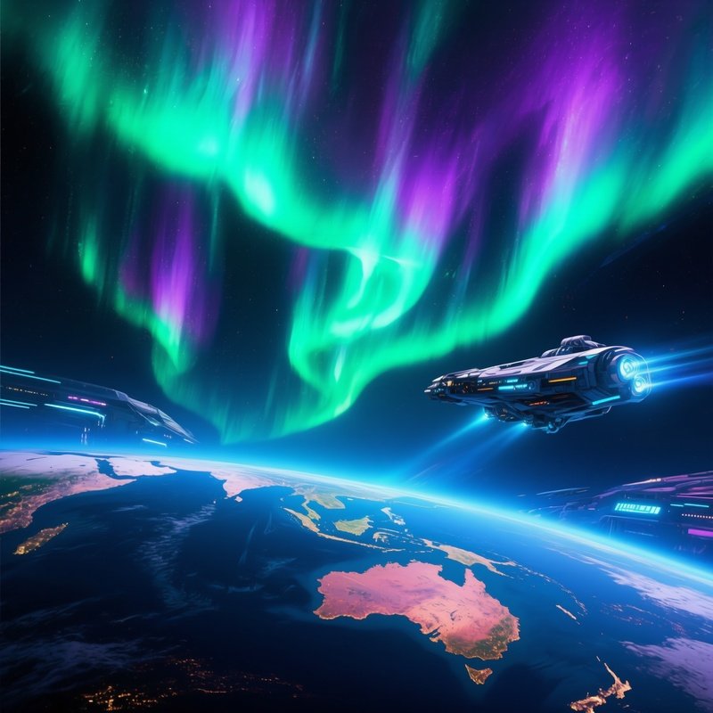 Science Fiction Earth Polar Lights From Space