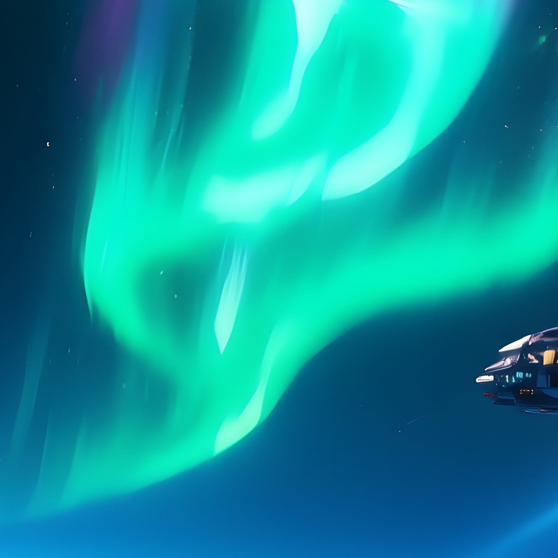 Science Fiction Earth Polar Lights From Space - Full Resolution Quality Preview