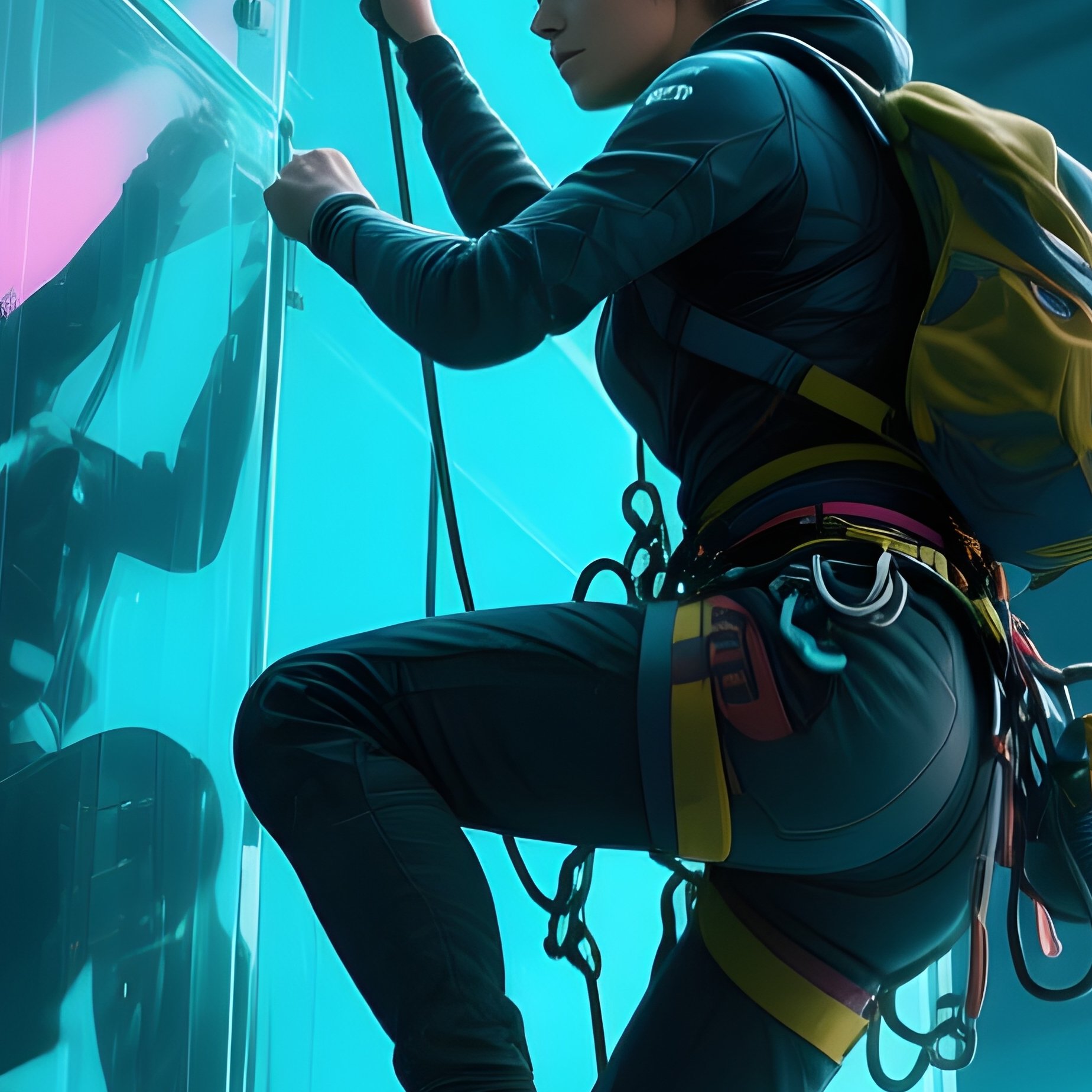 Science Fiction Free Climber Juno Stride On Vertical Wall Of Glass - Full Resolution Quality Preview