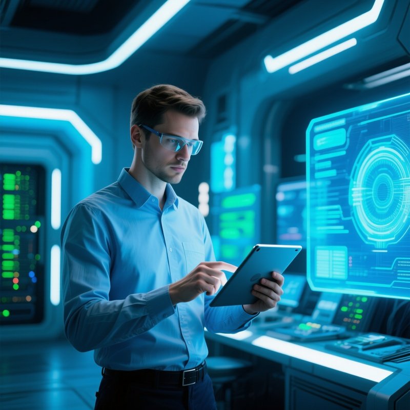 Science Fiction It Engineer With Digital Tablet