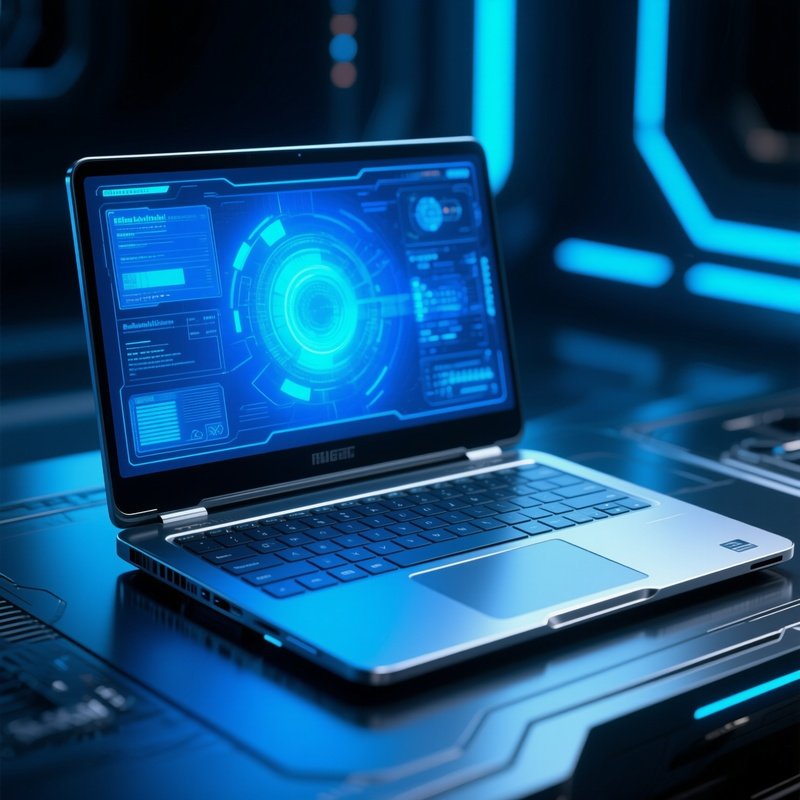 Science Fiction Laptop Blue Terminal Screen