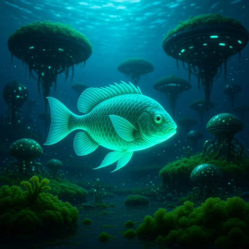 Science Fiction Molly Fish Grazing On Algae