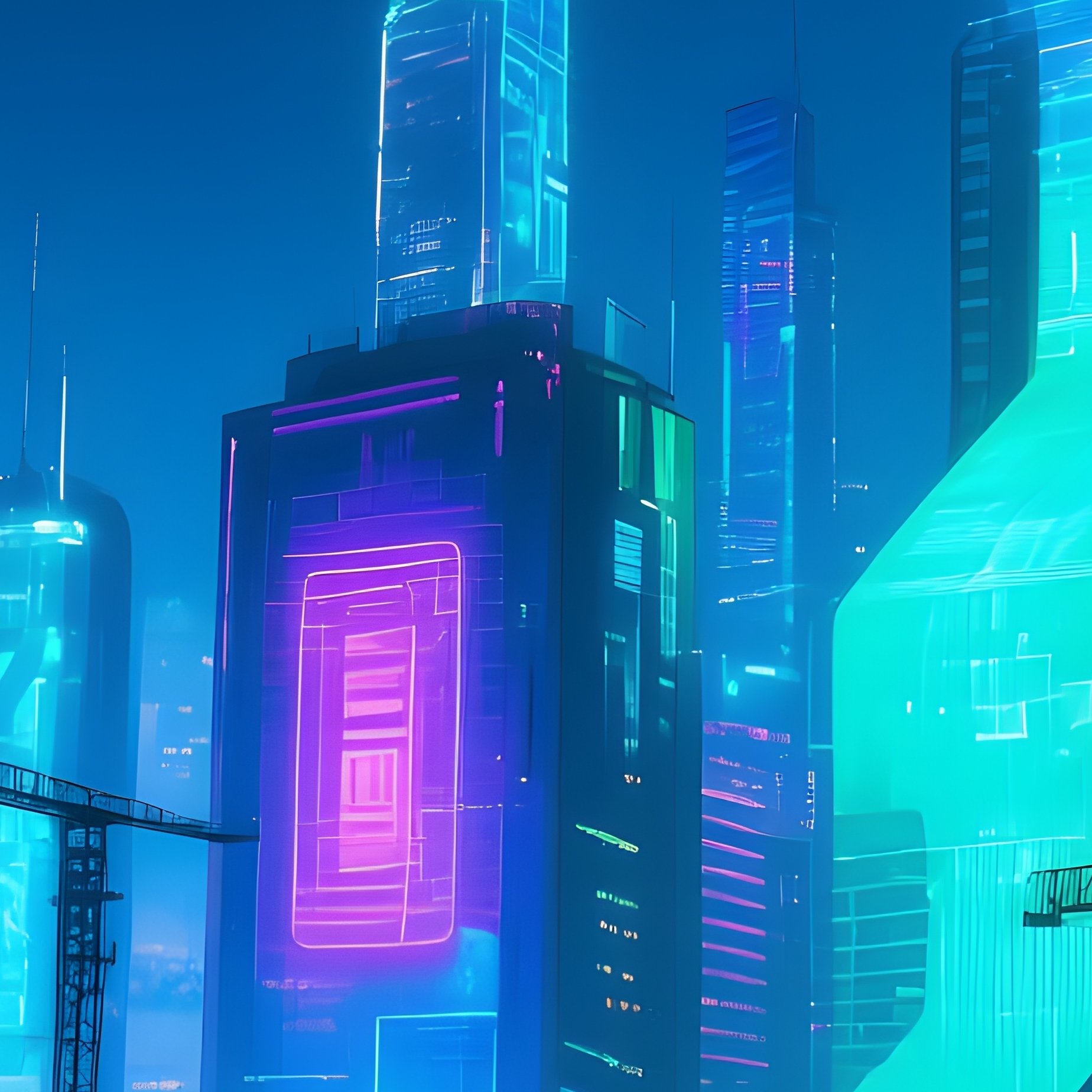Science Fiction Night City Skyline - Full Resolution Quality Preview