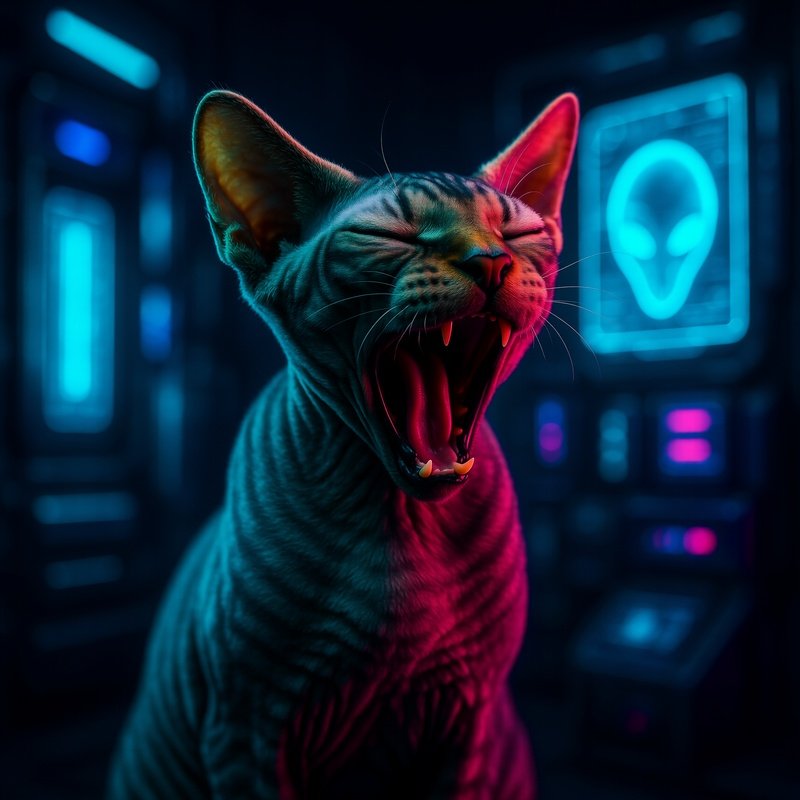 Science Fiction Of A Manx Cat Mid Yawn Wide Open