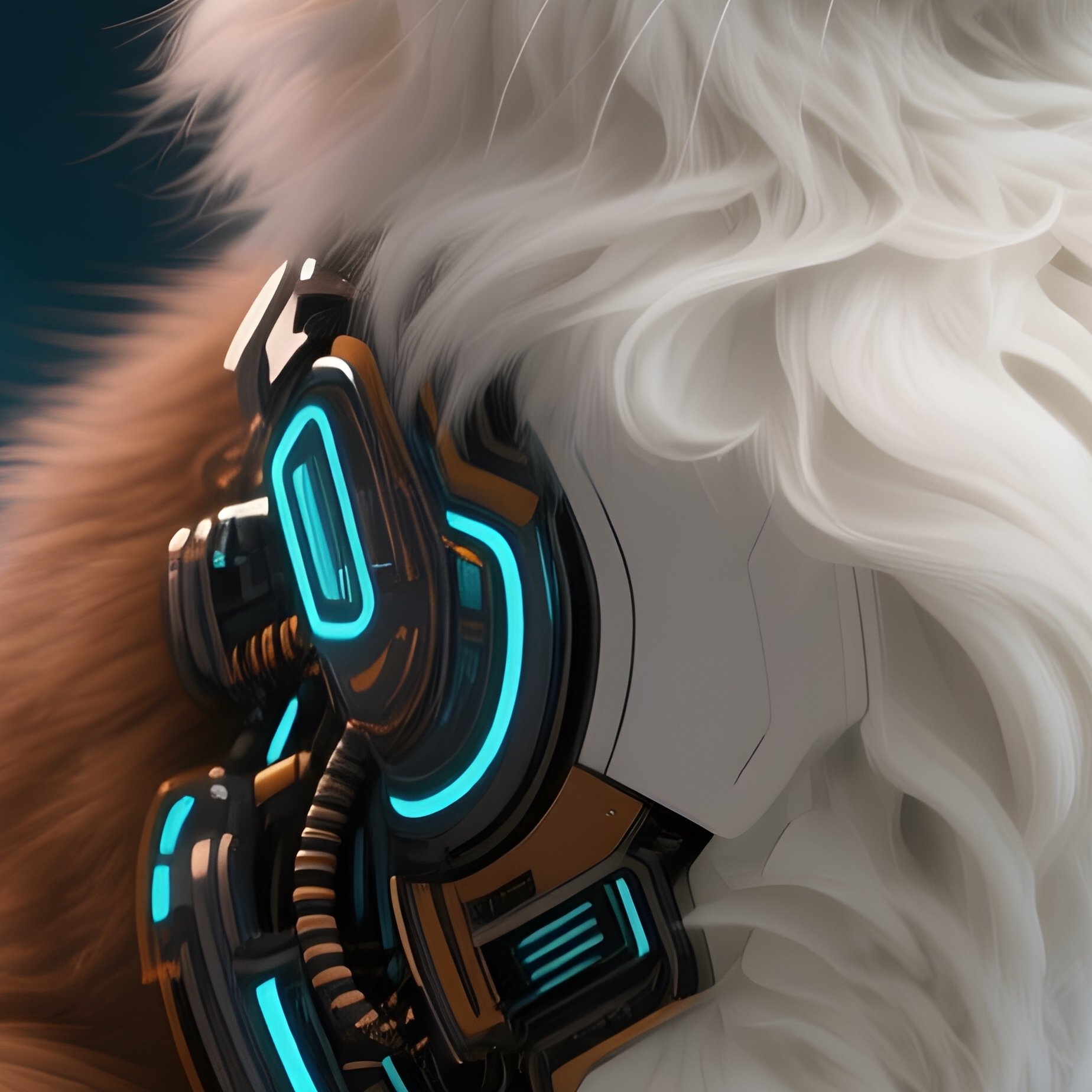 Science Fiction Persian Cat Sitting With Tail Wrapped Around Paws - Full Resolution Quality Preview