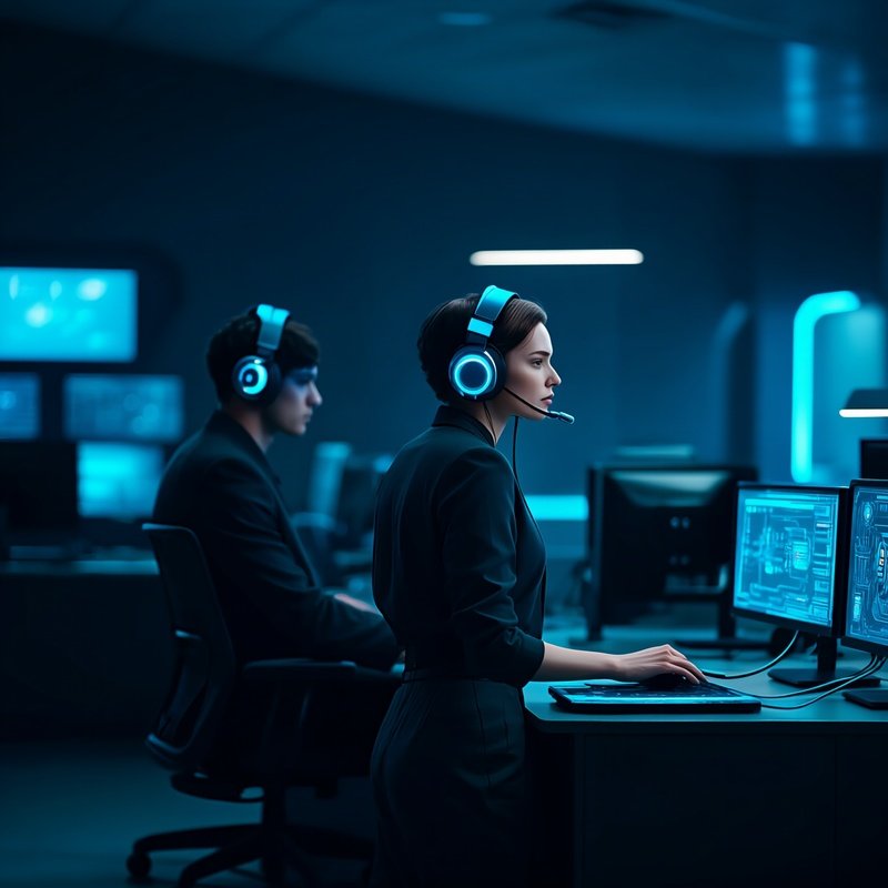 Science_Fiction_Photorealistic_It_Support_Office_With_Headsets_And_Screens